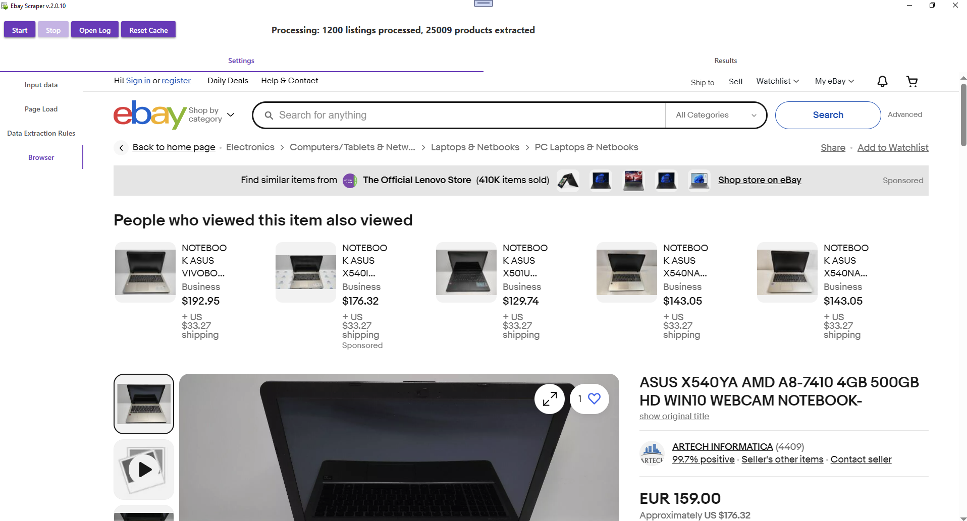 eBay Scraper tool processing products