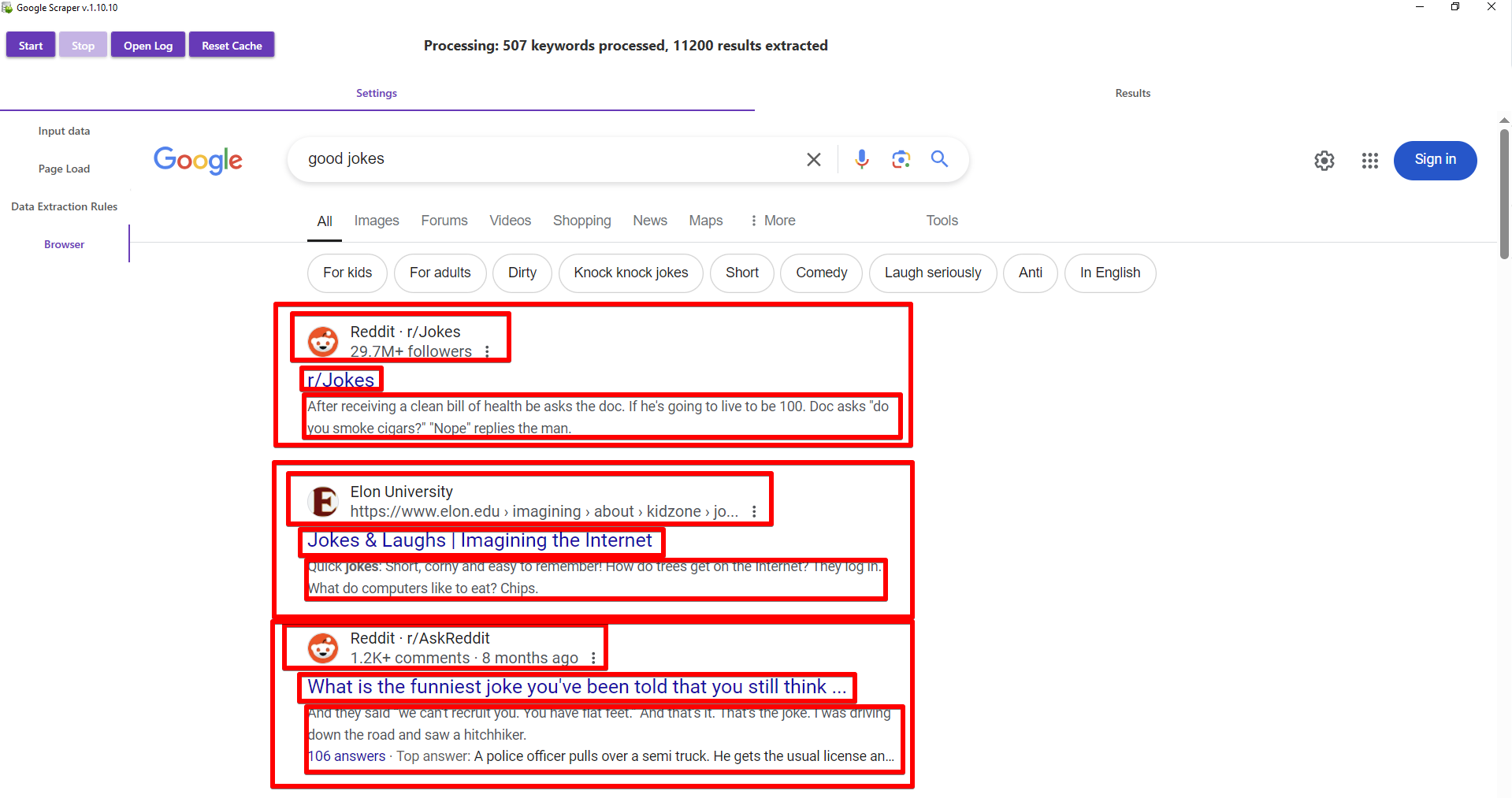 Google Search Scraper processing results